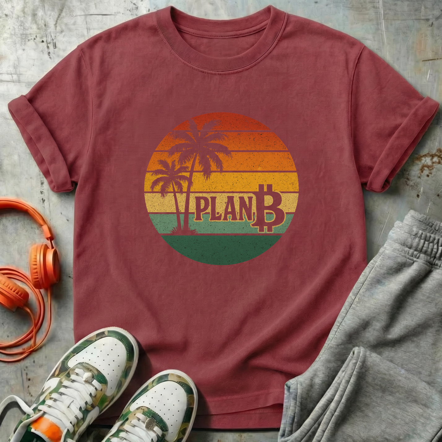 Plan ₿ - Retro Sunset and Palm Trees Comfort Colors Tee Shirt