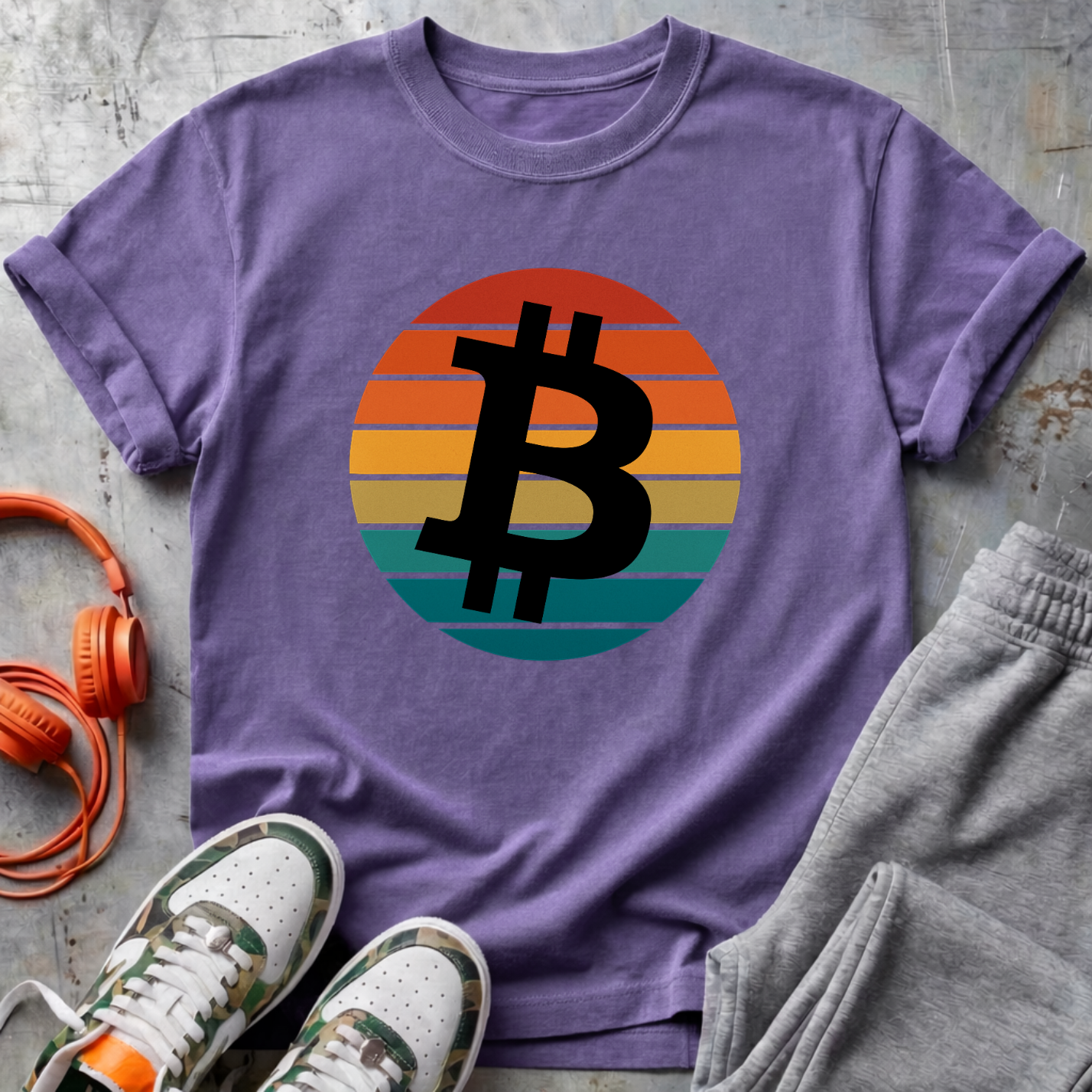 Bitcoin Retro Sunset Surf Tee