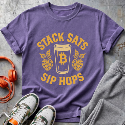 Stack Sats Sip Hops Bitcoin Tee