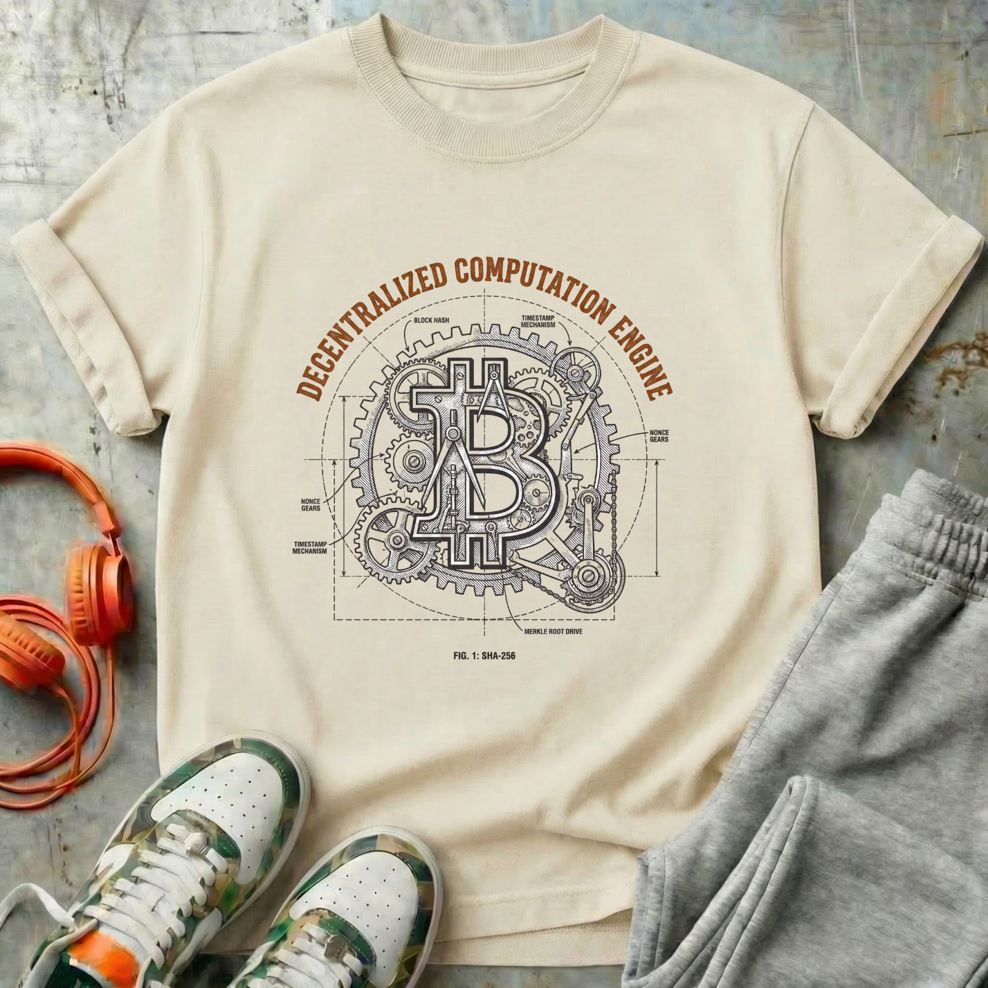Decentralized Computation Engine Bitcoin T-Shirt | Mechanical BTC Blueprint Tee