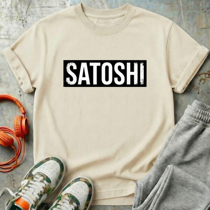 Satoshi Minimalist T-Shirt | Bitcoin Nameplate Black Tee