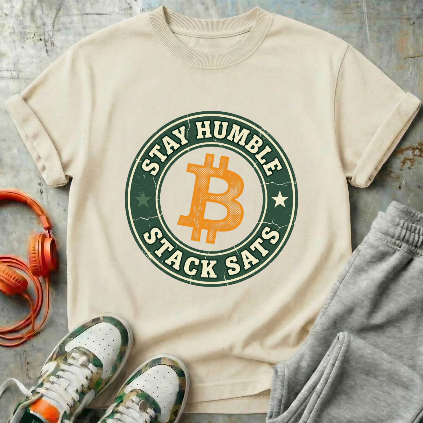 Stay Humble Stack Sats Logo Tee