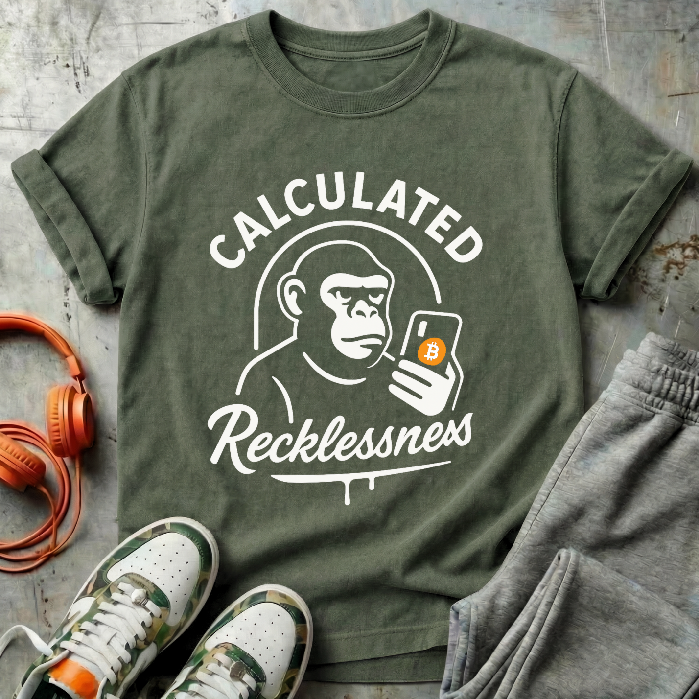 Calculated Recklessness Ape Bitcoin Tee 🦍⚡