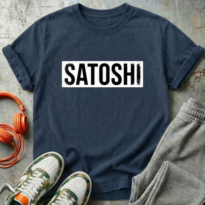 Satoshi Minimalist T-Shirt | Bitcoin Nameplate Black Tee