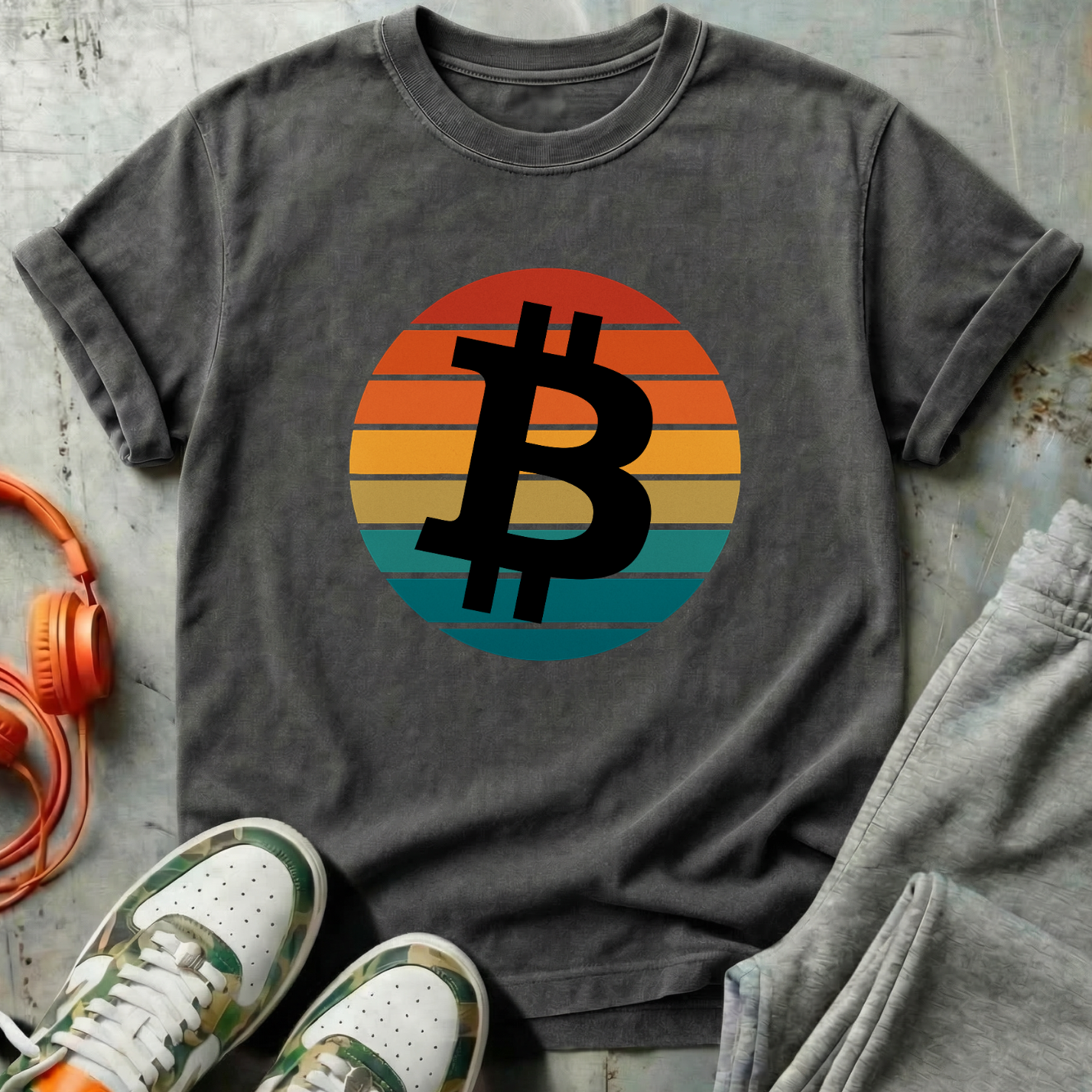 Bitcoin Retro Sunset Surf Tee