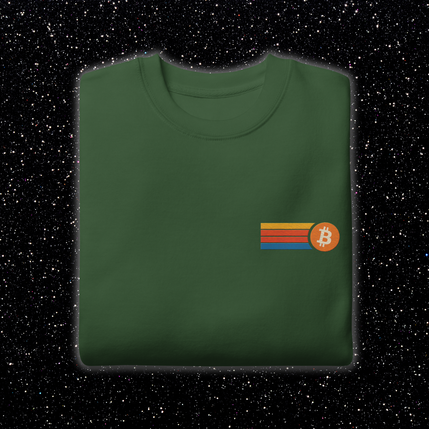 Retro Stripe Bitcoin Premium Embroidered Crew