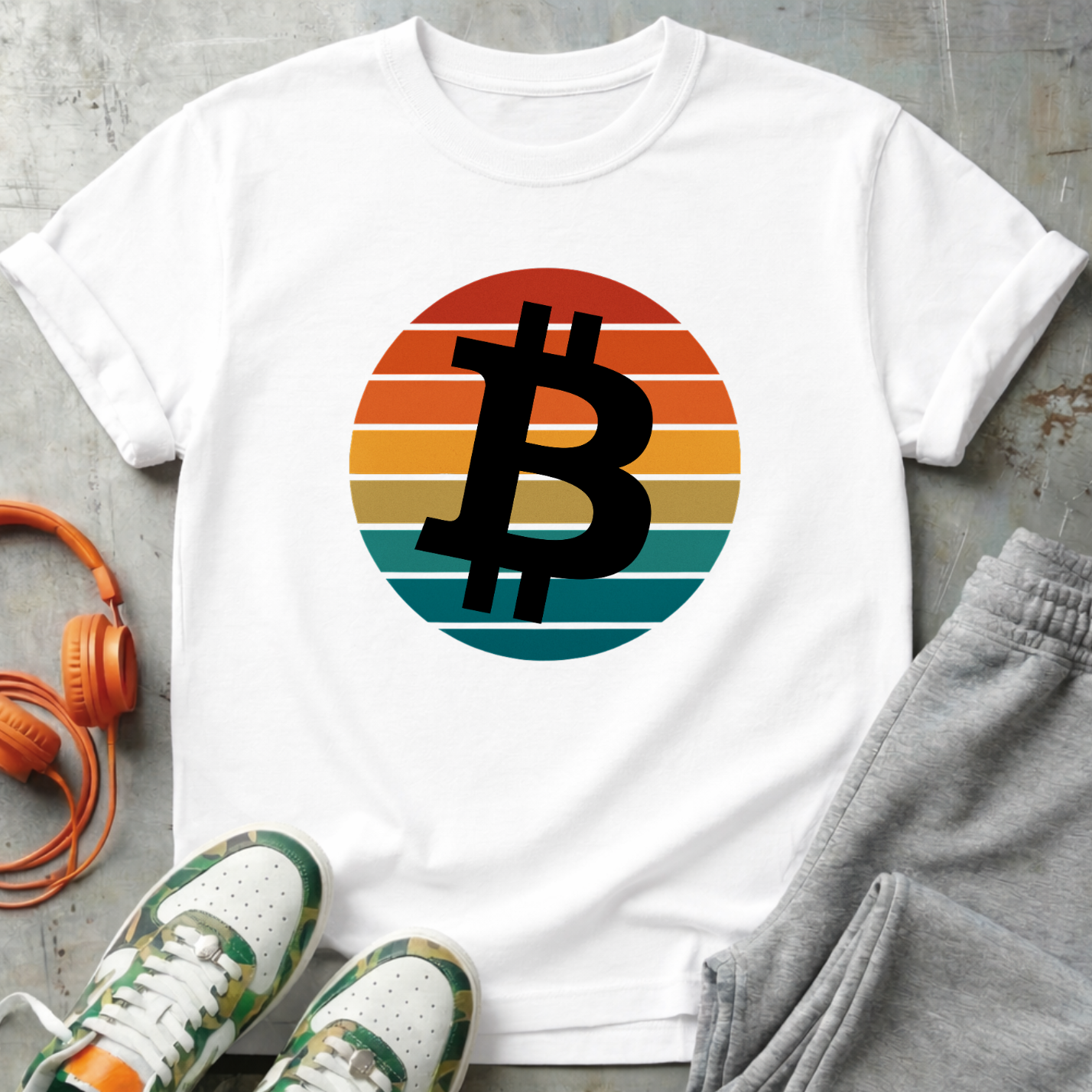 Bitcoin Retro Sunset Surf Tee