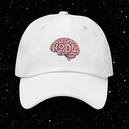 Hodl Brain Embroidered Dad Hat White